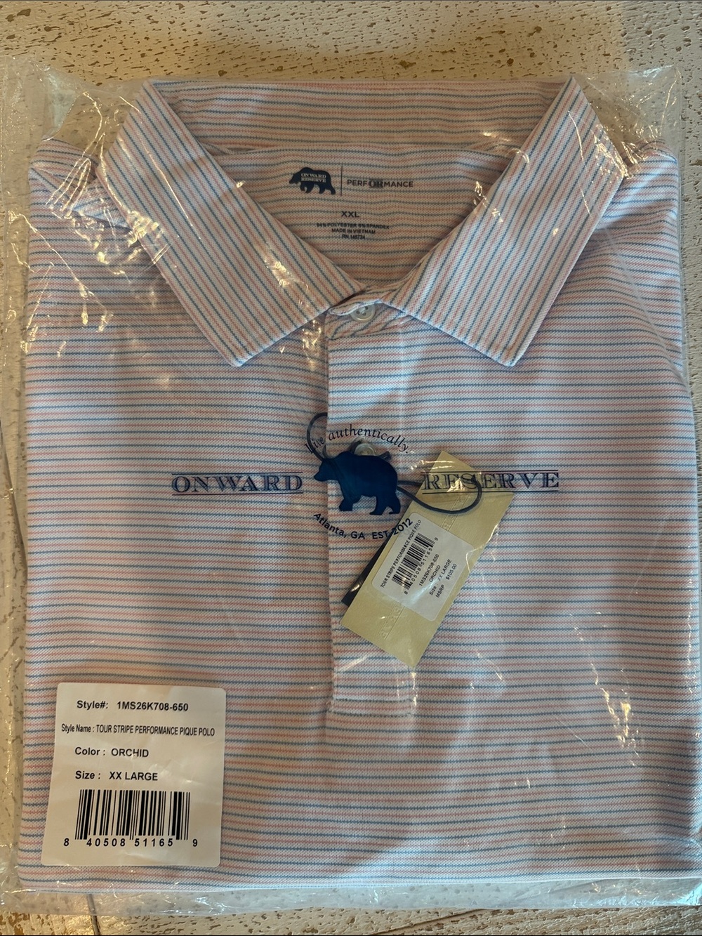 Onward Reserve Men’s Orchid Stripe Performance Polo